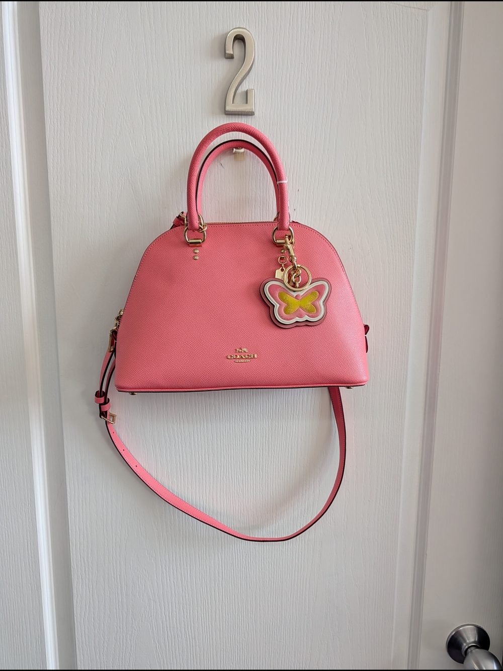 Coach Pink Dome Satchel with Butterfly Charm